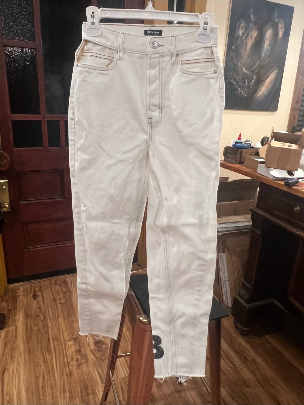 PLAYBOY Men’s button down Slim Straight Jeans in Off-White